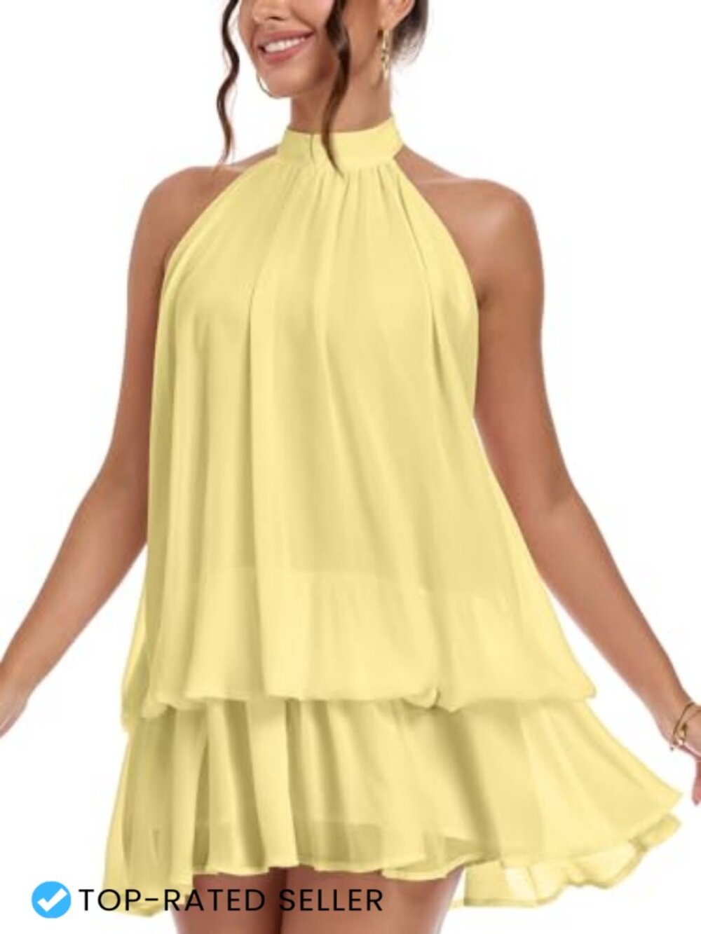 Halter Neck Backless Chiffon Mini Dress Sleeveless Party Club Night Out